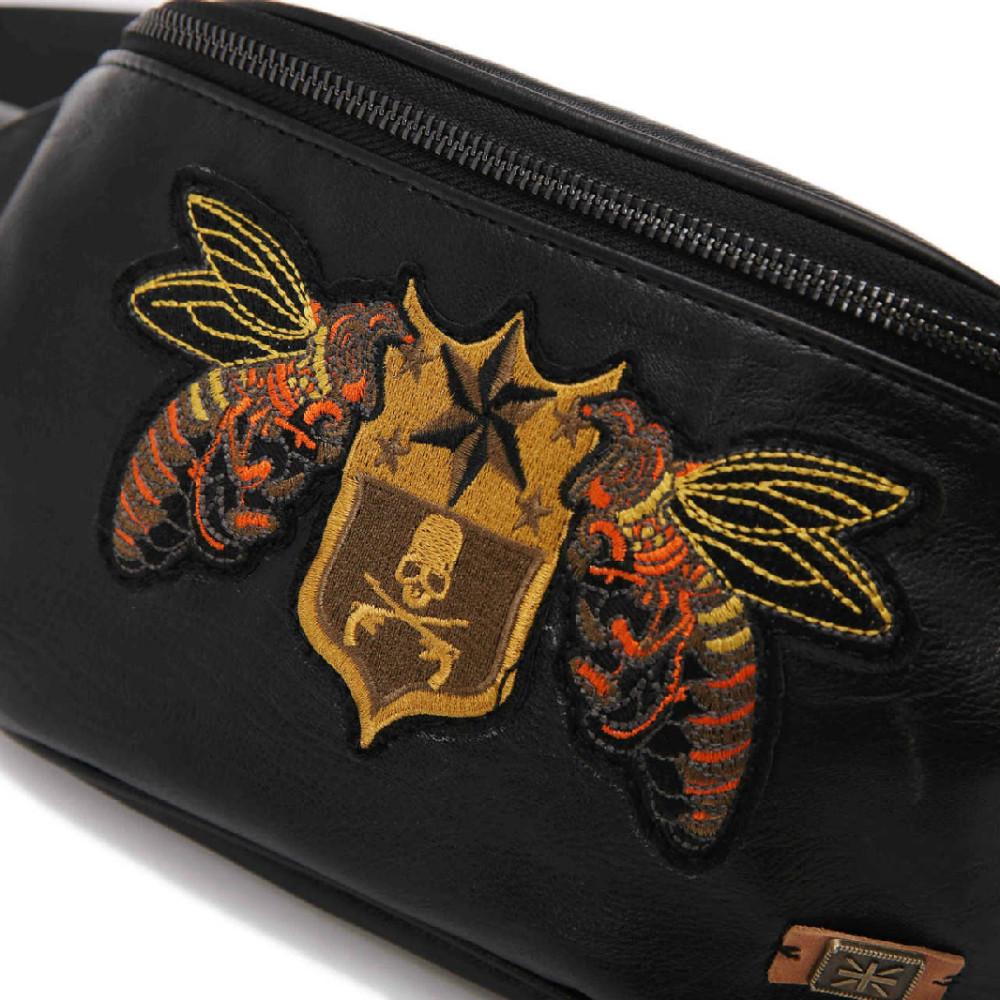 Waist Bag Men Leather Embroidered Rivet Chest Messenger Bags Fitness Sports Shoulder Bag