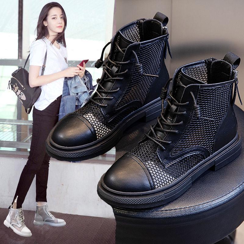 Martin Boots Female Summer Breathable Thin Section Wild Hollow Short Boots Back Zipper Short Tube Thin Short Boots Mesh Hollow Boots