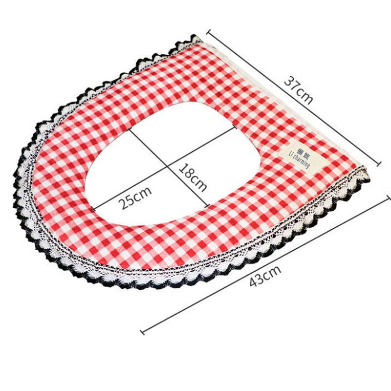 Thickened Toilet Cushion Household Autumn and Winter Plush Universal Toilet Cover Toilet Cover Zipper Red and Green Lattice Toilet Seat Can Be Washed