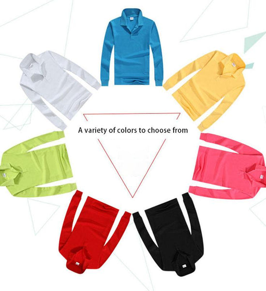 Solid Color Polo Shirt Lapel Long Sleeve T-shirt Pure Cotton Long Sleeve Can DIY Pattern