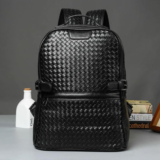 College Backpack Men Black Large-capacity Waterproof Leather Woven Outdoor Sports Travel Luggage Bag