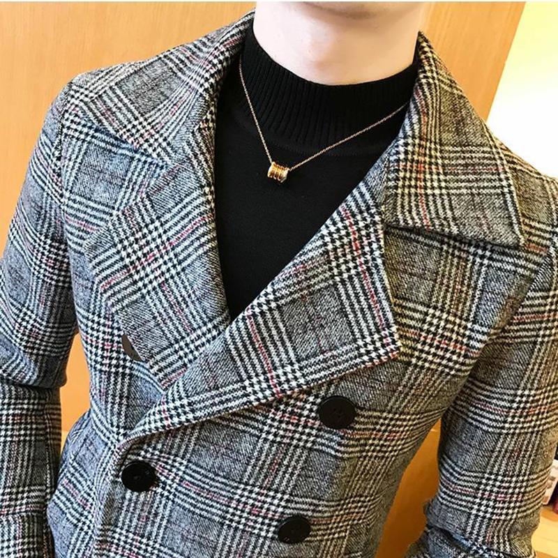 Men's Trench Coat Autumn and Winter Thickening Short Section Trend Youth Fashion Slim Double Breasted Jacket