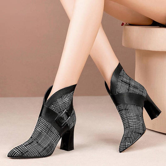 Women Boots Autumn Winter Super High Heel Warm Pu Ankle Pointed Toe Sexy Fashion Big Size