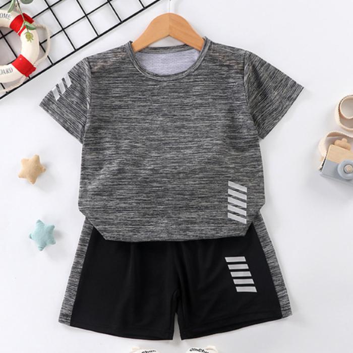 Children's Short Sleeve Suit Running Sportswear Casual Quick Drying Clothes Boy and Girl Summer T-shirt Shorts Two Piece Set