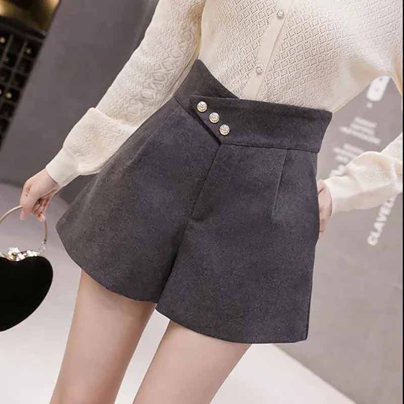 Woolen Short  Wide-leg Pants Women's Autumn and Winter Models High Waist and Thin All-match External Boots and Pants