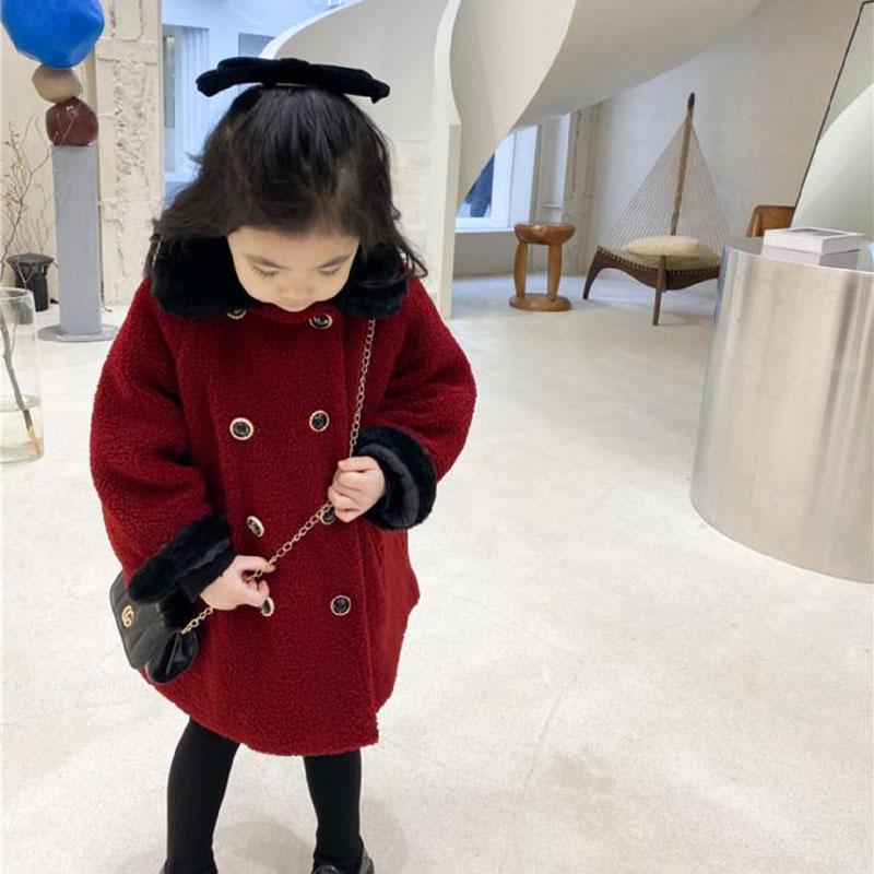 Girls Thick Lamb Wool Coat Mid-length Winter Clothes Plus Velvet To Keep Warm and Windproof