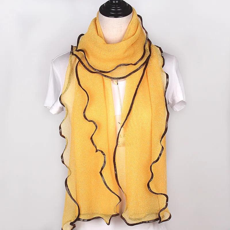 Women's Autumn Winter Long Solid Color Scarf Fashion Muslim Gauze Ethnic Wind Scarf Silk Scarf Ruffled Bright Scarves Soft Neckerchief Bright Colors