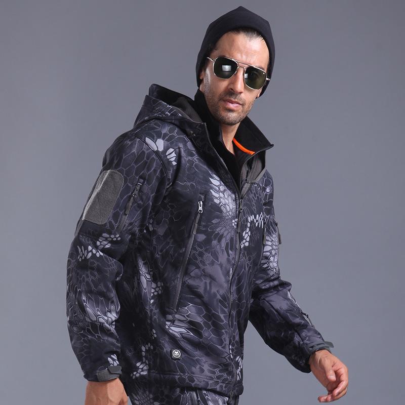 Tactical Fleece Jacket Men Hooded Waterproof Military Camouflage Field Coat Windbreaker