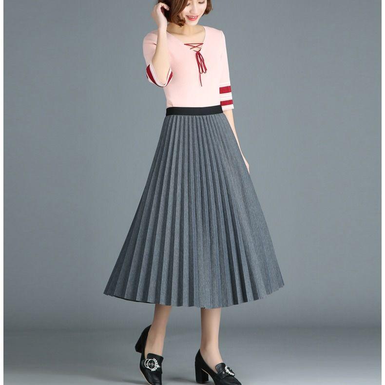 Womens Vintage Pleated Midi Long Skirt Female Casual High Waist Chiffon Skirts  2020 Spring Summer