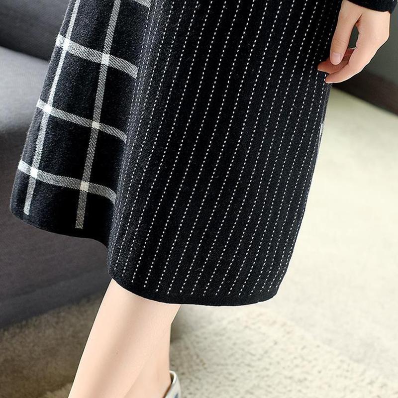 Dress Mid-length Autumn and Winter Knitted Long-sleeved High-end Bottom Stitching Skirt with Coat