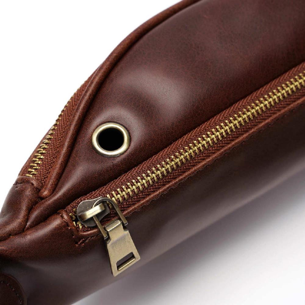 Retro Waist Bag Men Brown Leather Chest Bag Mobile Phone Bag Outdoor Sports Shoulder Bag