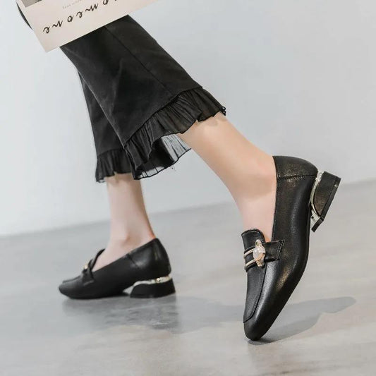 Soft Leather British Style Leather Shoes Women's Thick-heeled Single Shoes Women Go To Work To Wear Retro British Style Ladies Leather Shoes