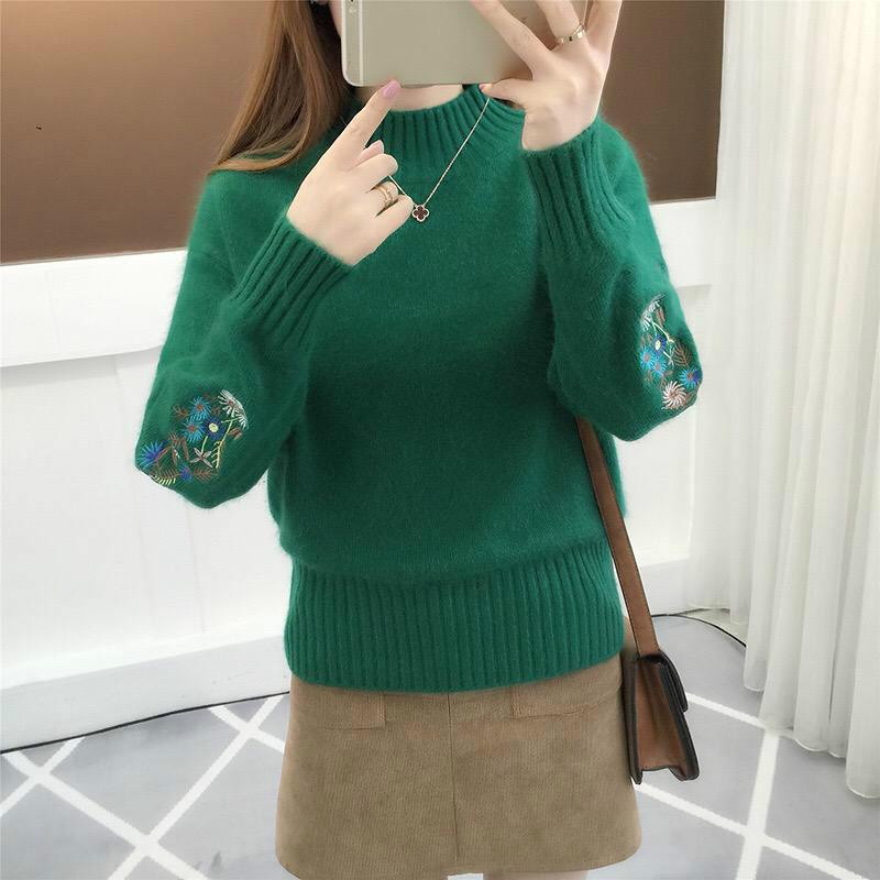 Autumn and Winter Sweater Print Wild Long-sleeved Warm Sweater Turtleneck Sweater Thickening Female