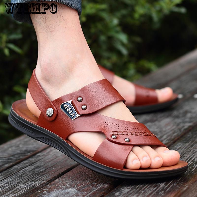 Summer Mens Sandals Fashion Male Genuine Leather Sandals Summer Beach Leather Shoes