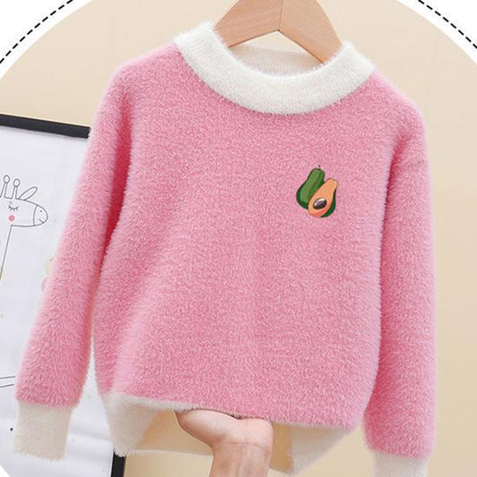 Autumn and Winter Girls Thick Sweater Round Neck Long Sleeve Children's Bottoming Shirt