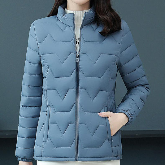 Women Winter Down-filled Coat Solid Color Slim Short Wadded Jacket Large Size Stand Collar Zipper Cotton Coats