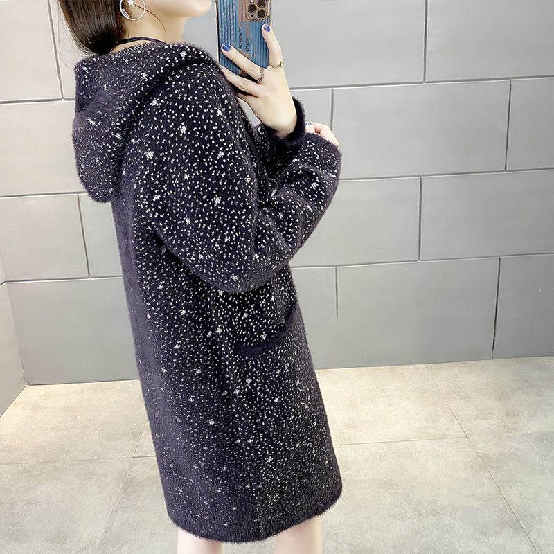 Spring and Autumn Mid-length Plaid Imitation Mink Velvet Coat Women Loose Thick Knit Sweater Coat Women