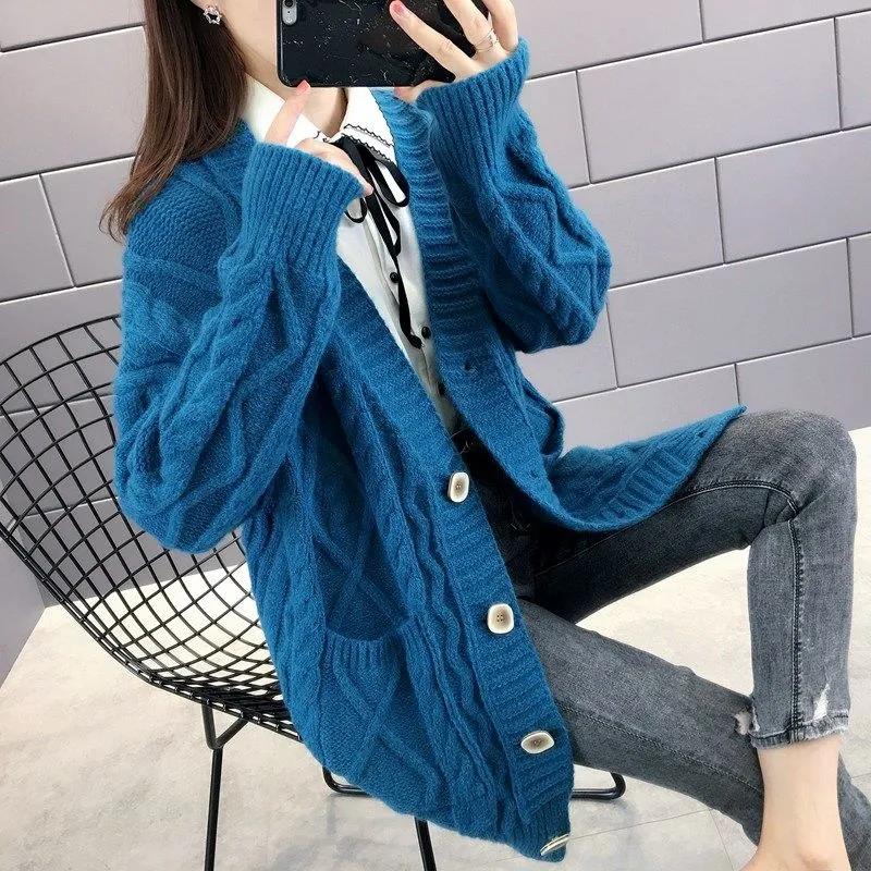 Sweater Cardigan Women's Spring and Autumn Loose Knitted Sweater Mid-length Casual Coat