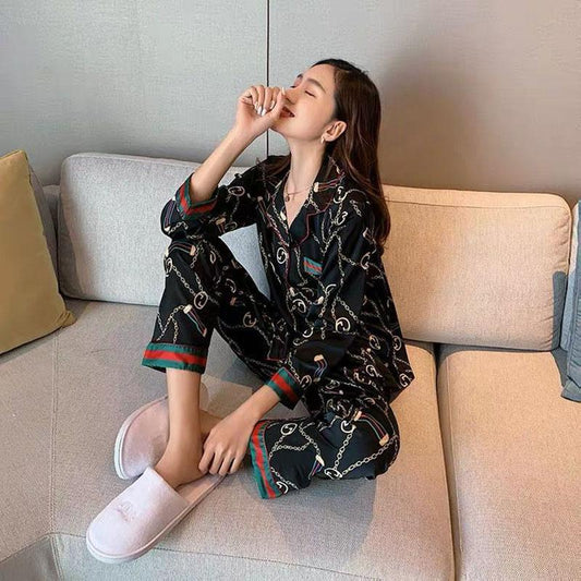 Imitated Silk Long-sleeved Trousers Women's Pajamas Sexy Korean Version Plus Fat Home Service Suit