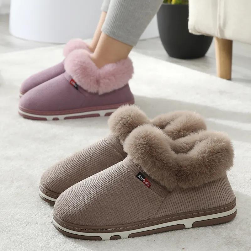 Men's Cotton Slippers Bag with Thickened Soft Bottom Non-slip Winter Home Warm Cotton Laces Heel Plush Cotton Shoes Women