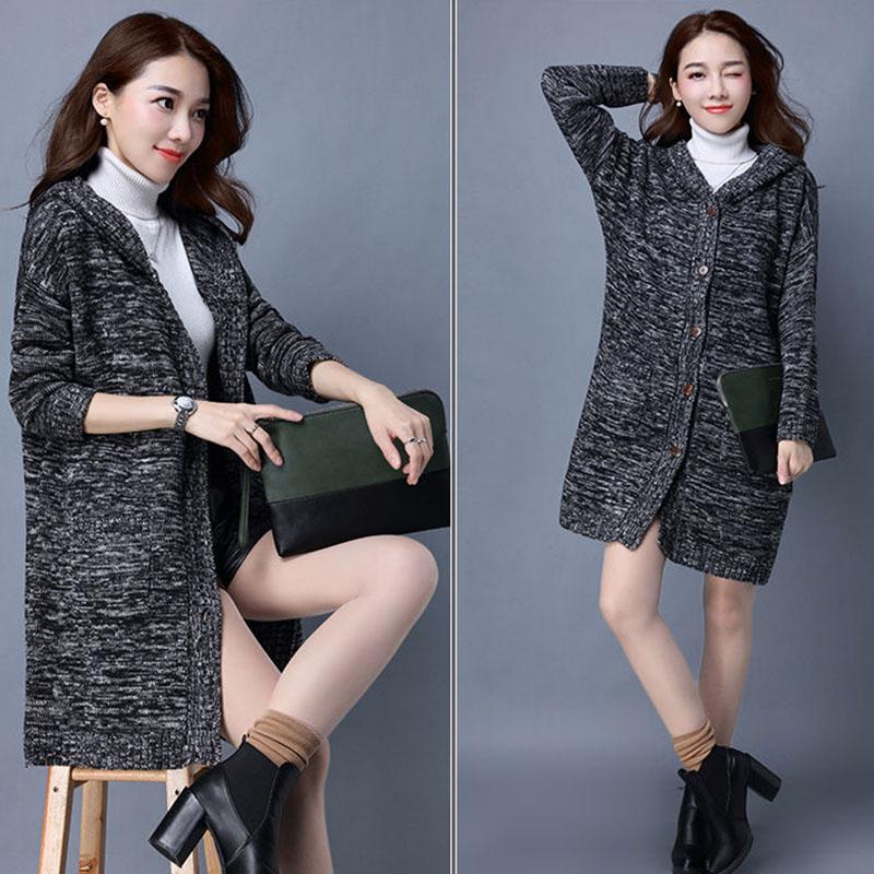 Autumn and Winter Knitted Cardigan Jacket Mid-length Loose Thick Sweater Fashion Simple Female Top