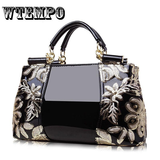 Handbags Women Patent Leather Handbags Embroidery Vintage Party Banquet Bag