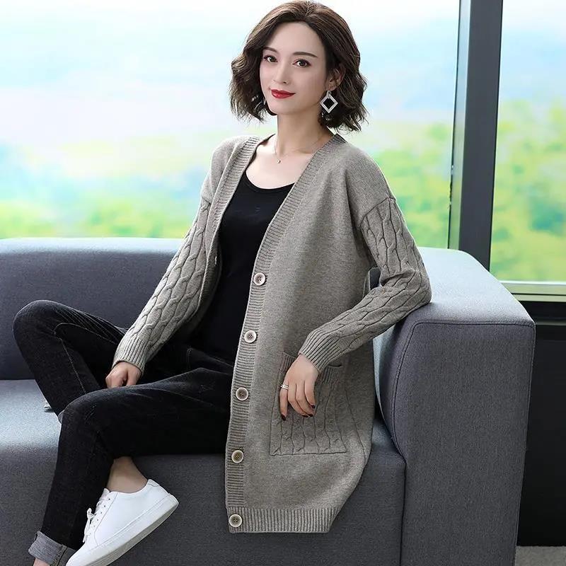 S-XXXL Women's Winter Solid Color Loose Knitted Cardigan Large Size Buttons Sweaters Female Autumn Long Sleeve Casual Knitted Coat