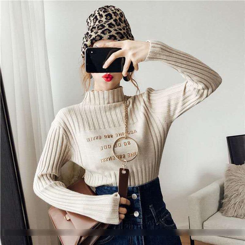 Autumn and Winter Half Turtleneck Sweater Long-sleeved Fashion Jacket Loose Casual Young Women's Top