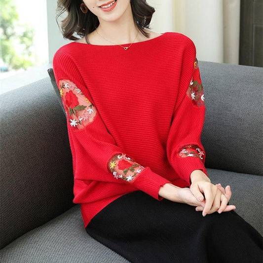 Spring Women's Blouse Loose Lace Hollow Knitwear Long-sleeved One-shoulder Sweater Women Short