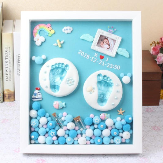 3D DIY Baby Hand Print and Footprint Soft Clay Photo Frame For Newborn Milestone Cards Infant Hand Casting Kit Baby Souvenir Set