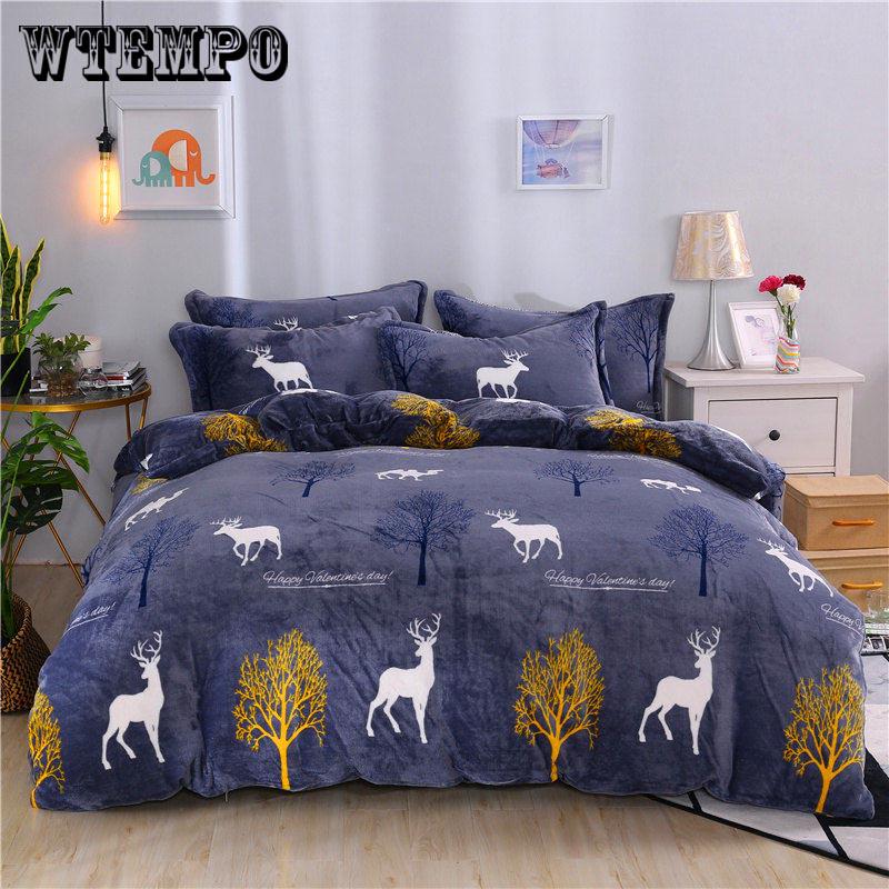 New 4pcs Crystal Flannel Bedding Set Winter Warm Fleece Duvet Cover Set Bed Sheet Bed Linen