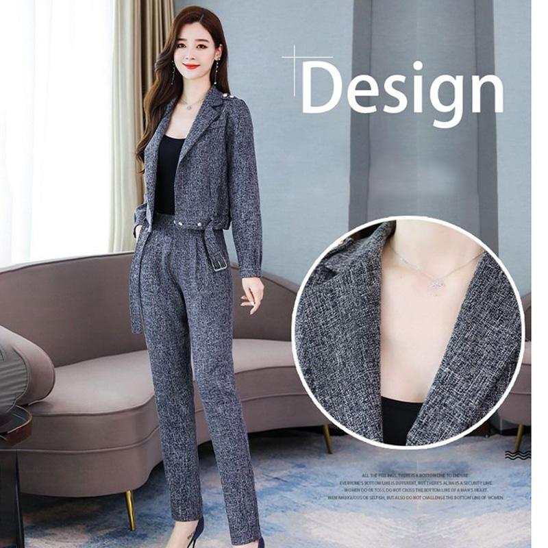 Thin Suit Spring and Autumn Women's Temperament Two-piece Casual Suit Short Jacket Straight-leg Pants Work Wear Slim Slimming Ladies Suit