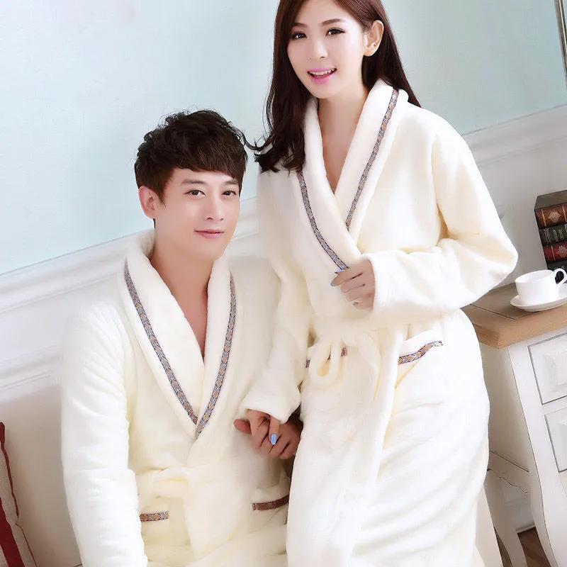 Large Size Lapel Couple Pajamas Men Home Clothes Robe Coat Ladies Absorbent and Quick-drying Bathrobe Long