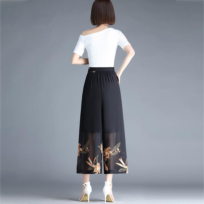 WTEMPO Women Chiffon Ankle-Length Pants Skirt-like Wide-leg Pants Loose High Waist Trousers Cool and Breathable