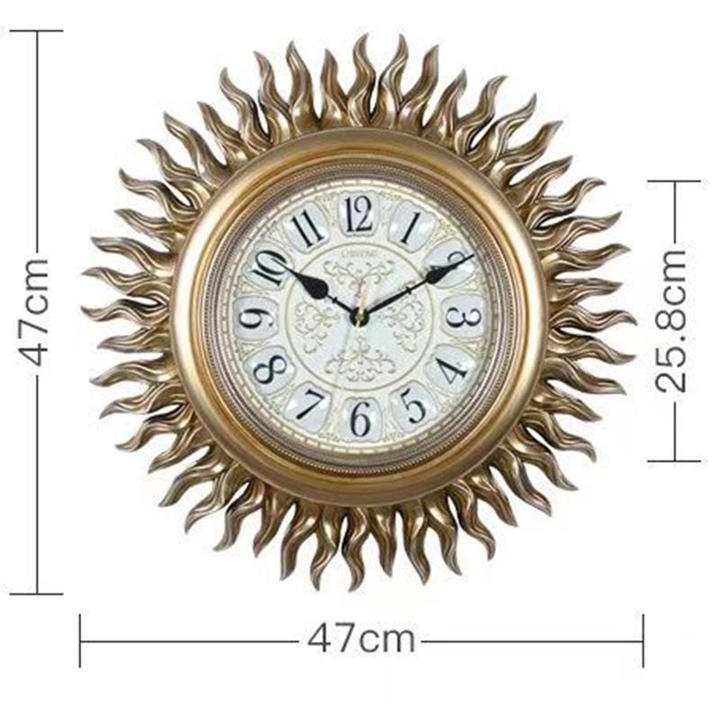 European Style Wall Clock Retro Silent Living Room Clock Creative Sun Clock American Quartz Clock Decorative Wall Watch