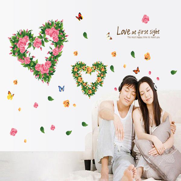 Love English love rose butterfly wedding room sofa background wall stickers wallpaper