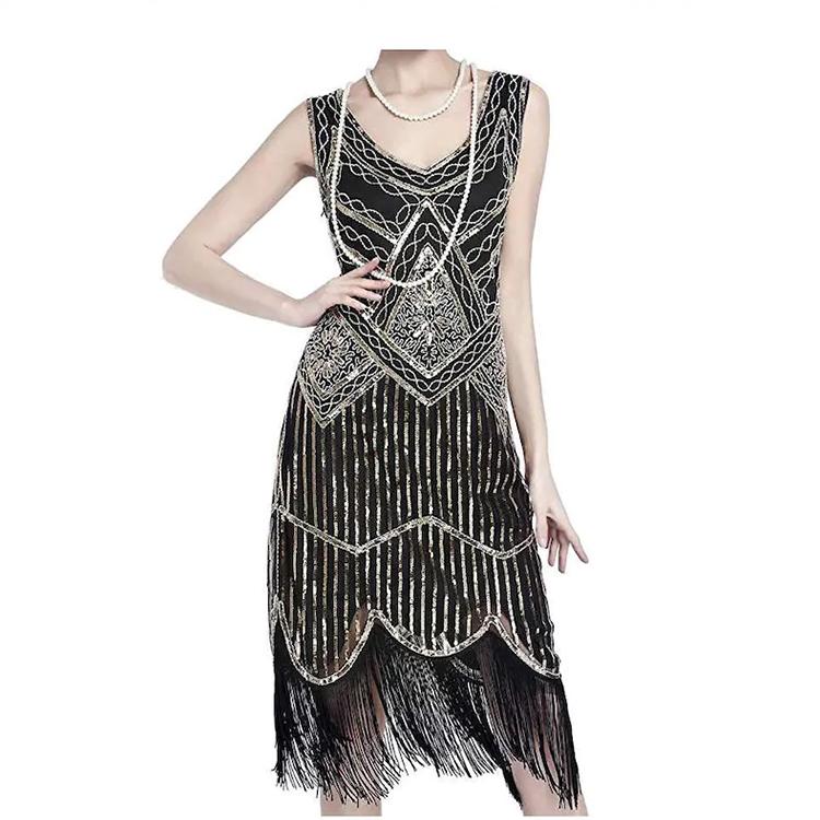 Plus Size 4XL Women's 1920s Vintage Sequin Full Fringed Deco Inspired Flapper Dress Roaring 20s Great Gatsby Dress