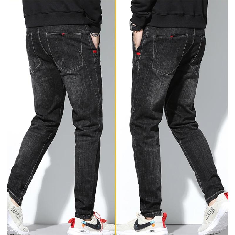 Men's Harlan Jeans Autumn and Winter Streetwear Casual Slim Male Straight Korean Style Loose Feet Long Black Pants Mid-waist Elastic Flexible Trousers