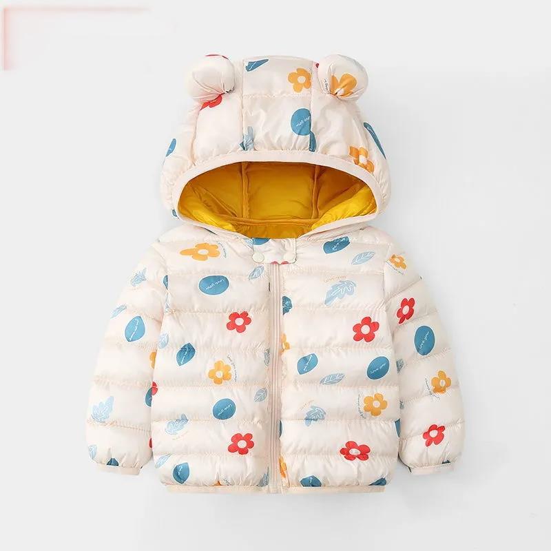 Short Middle and Small Children's Padded Jacket Printed Jackets Newborn Padded Coat Lightweight Down Jacket Plus Velvet Thick Warm Top