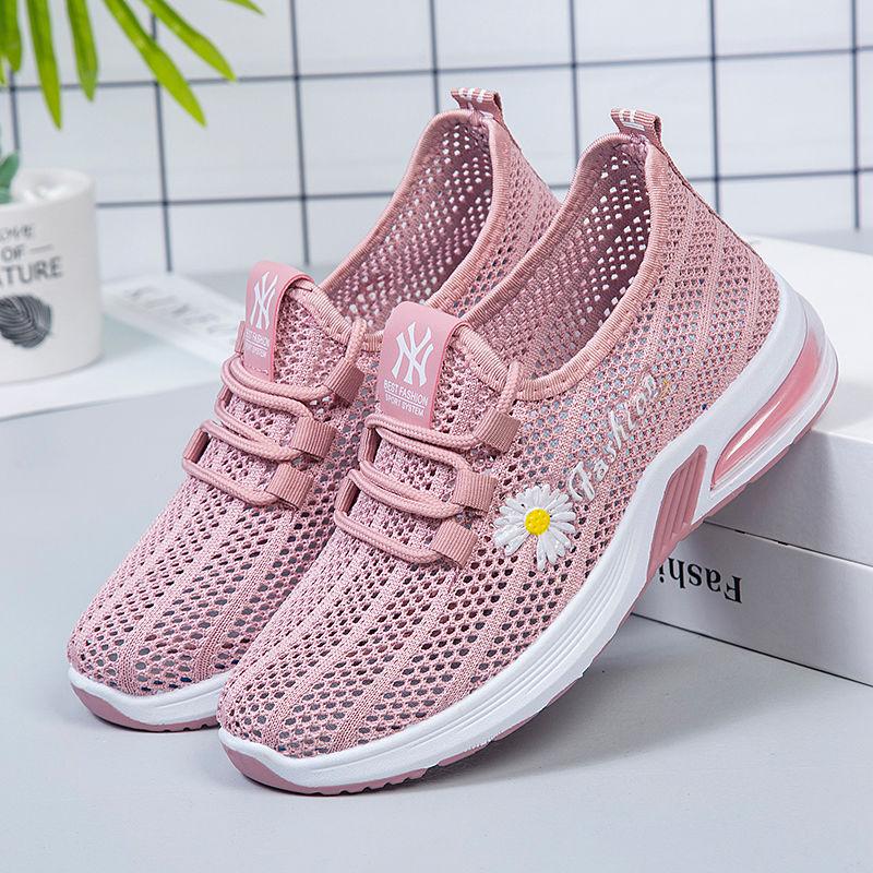 Summer Fly Woven Breathable Mesh Women's Shoes Lightweight and Comfortable Sports Running Shoes Flat Hollow Shoes