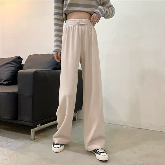 WTEMPO Women's Wide-leg Pants Super Long Elastic Waist Mid-waist  Straight Loose Casual Daily