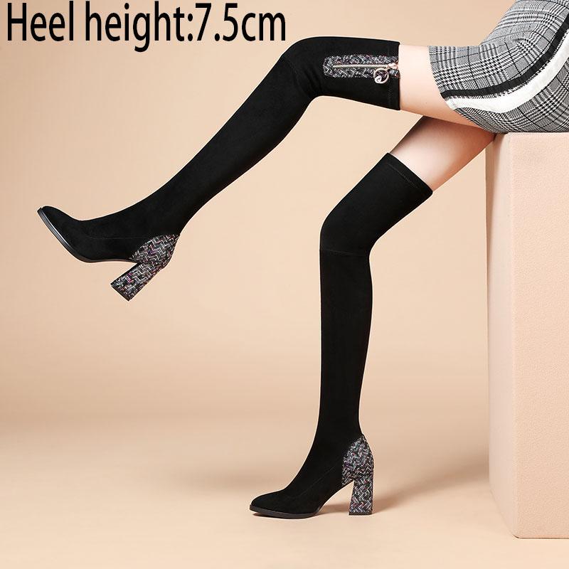 Over-the-knee Boots Women Were Thin Elastic Boots Autumn and Winter High-heeled Boots