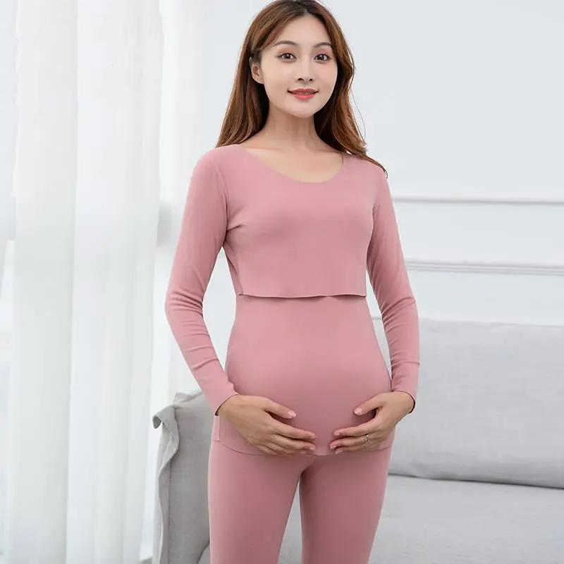 Pregnant Women's Autumn Clothes, Autumn Pants, Suit, Plush Lactation Thermal Underwear, Postpartum Cotton Sweater Before Pregnancy, Autumn and Winter