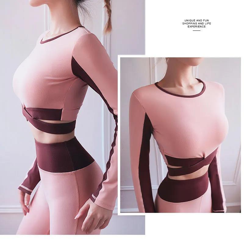 Seamless Women Yoga Set Workout Sportswear Gym Clothing Fitness Long Sleeve Crop Top High Waist Leggings Sports Suits