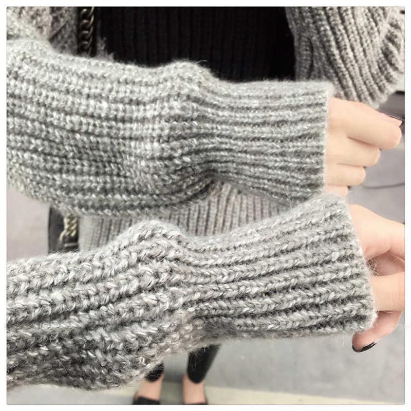 Autumn and Winter Solid Color Long-sleeved Large Size Cashmere Sweater Round Neck Sweater Female