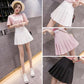 Spring and Summer Fresh Style High-waisted Ladies Anti-glare Pleated Skirt A-line Short Skirt Skirt All-match Solid Color Skirt