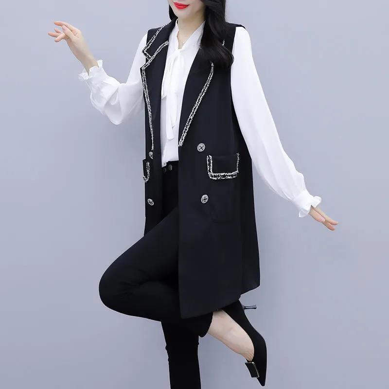 Temperament Black Suit Waistcoat Was Thin Women's Mid-length Sleeveless Jacket Slim Waistcoat Temperament Casual Jacket