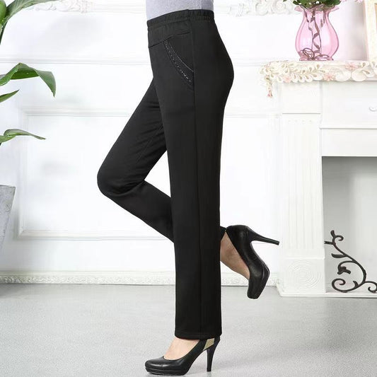 Autumn and Winter Clothes Middle-aged and Elderly Women's Trousers Cotton Trousers Elastic Waist Plus Velvet Thick Mother Trousers Trousers Trousers