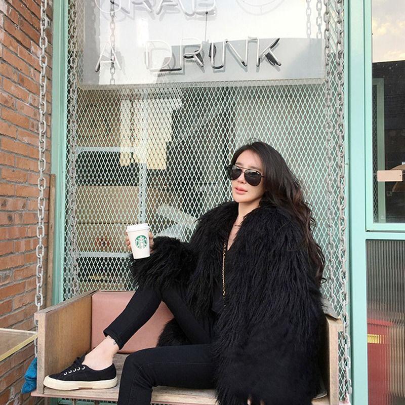 Autumn and Winter Beach-like Wool Fur Coat Women's Mid-length Lamb Fur Coat  Hairy Women's Thin Coat