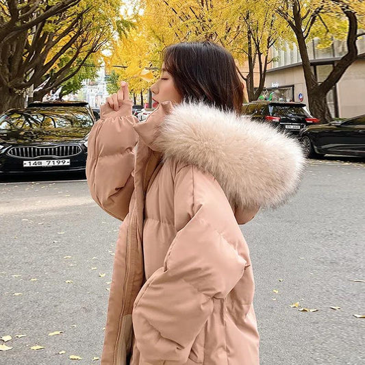 Down Jacket Winter Korean Fashion Big Fur Collar Mid-length Hooded Thick Warm Large Size Jacket Suitable for Women